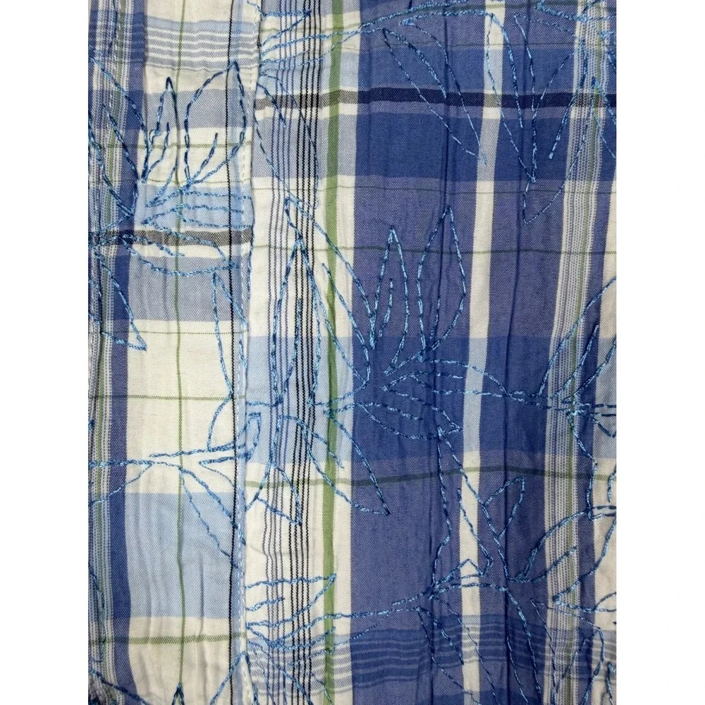 Christopher & Banks Blue Plaid Embroidered Textured Blazer Jacket Womens Small